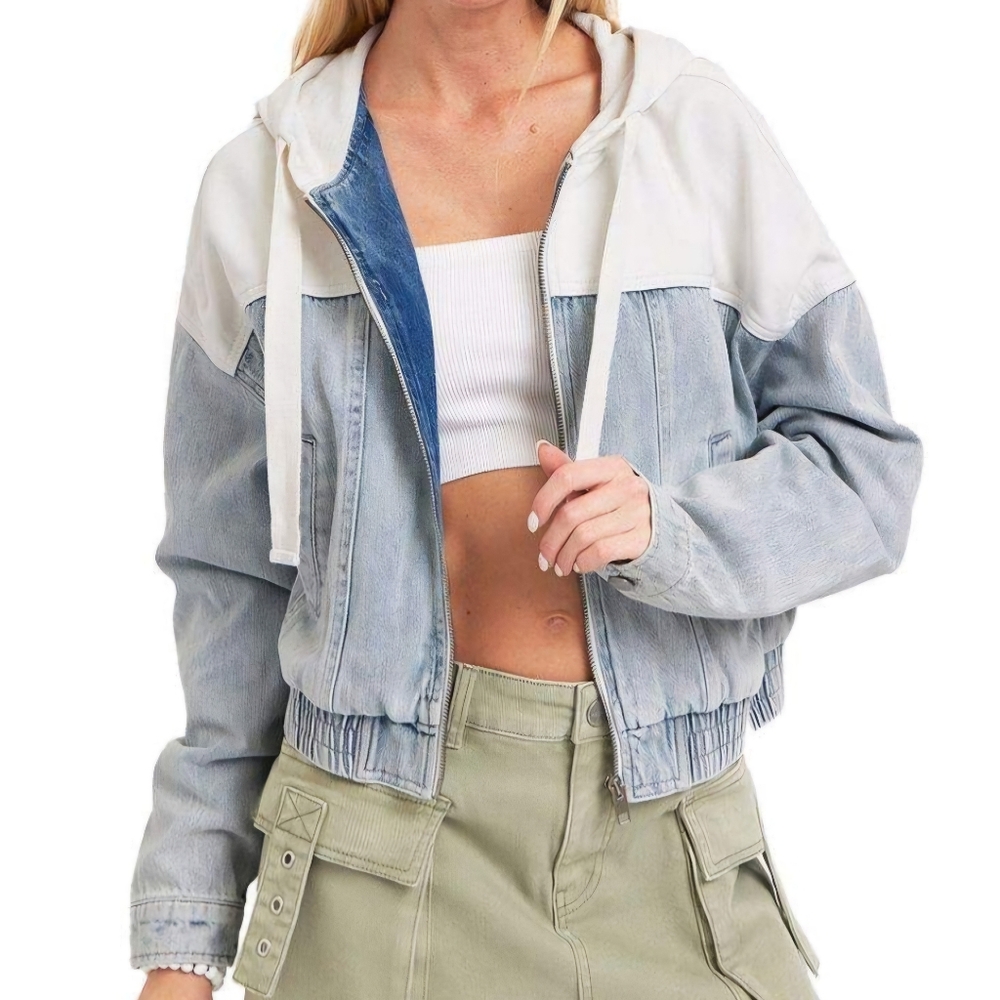 NWT RISEN Blue and White Denim Jacket